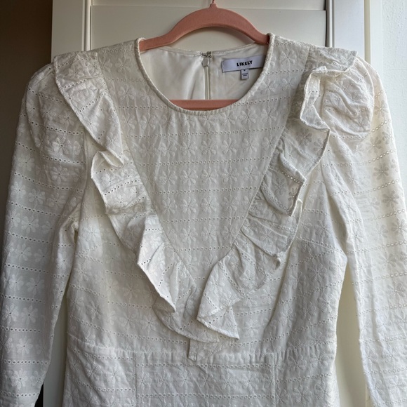 Revolve Likely "Emelynn" daisy eyelet ruffle babydoll mini dress in white size 6 - Picture 2 of 13